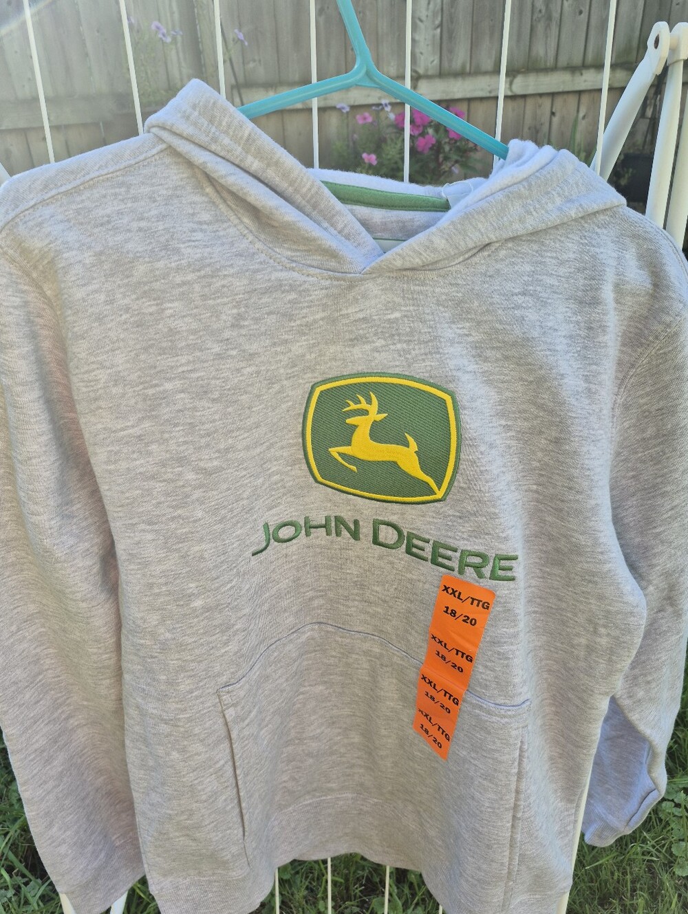 John Deere Gray Hoodie with Green & Yellow Logo